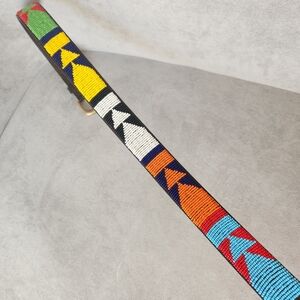 Maasai beaded belt men's 30 brown 100% leather african ethnic folk art handmade